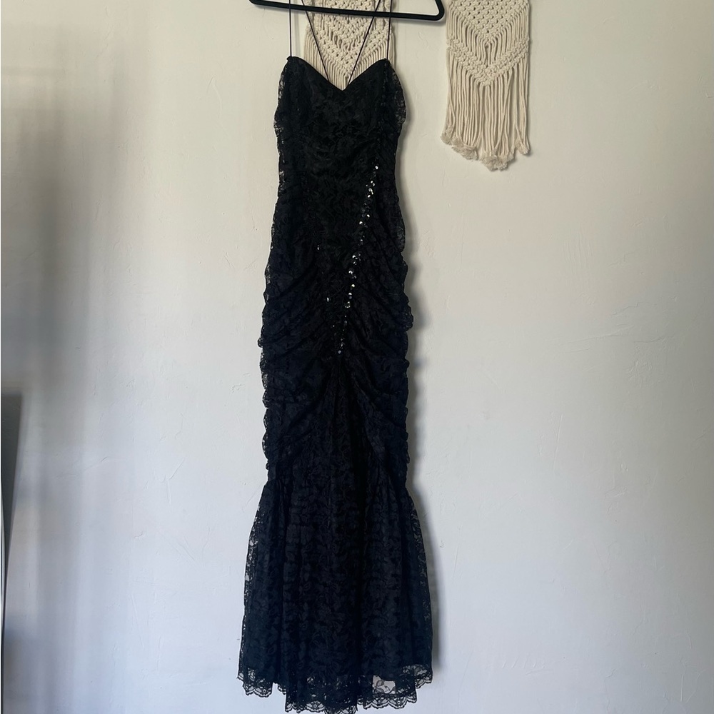 Gunne Sax Vintage Black Lace Sequin Maxi Dress